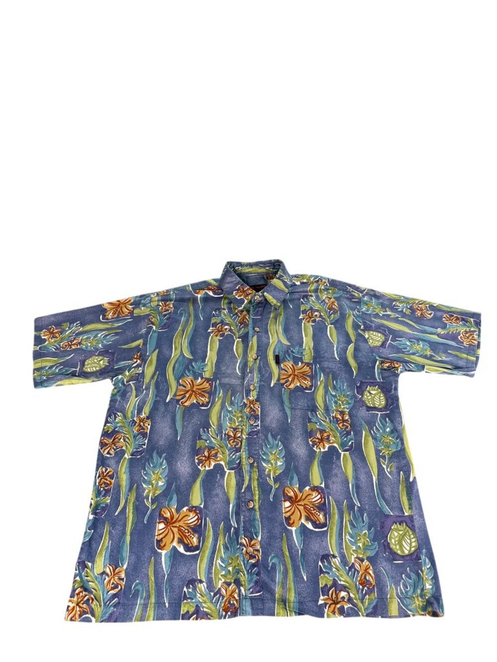 Sportif USA Vintage Men's L Hawaiian Tropical Floral Cotton Button Down Shirt